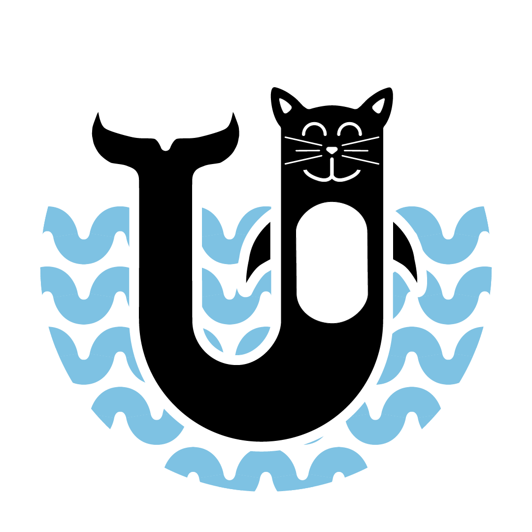 A logo depicting a cat and orca hybrid